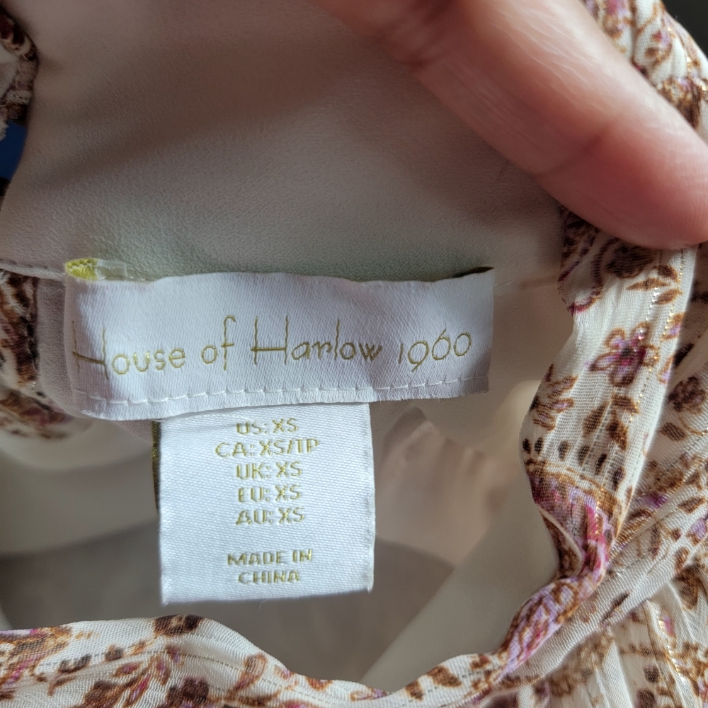 House of Harlow x Shona‎ Joy Colette Paisley Ruched Smocked Mini Dress Mock Neck - Picture 9 of 11